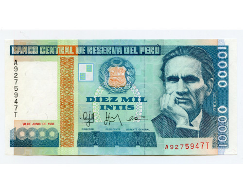 Перу 10000 инти 1988 года. UNC