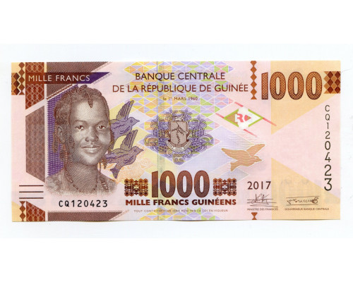 Гвинея 1000 франков 2018 года. UNC