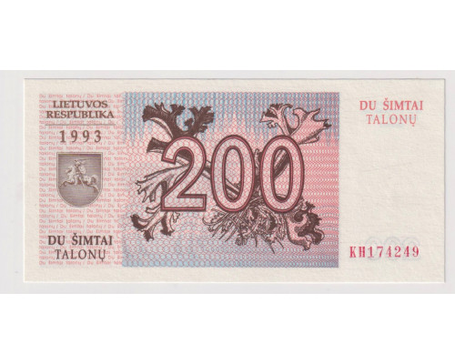 Литва 200 талонов 1993 года. UNC