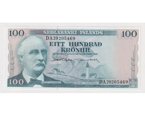 Исландия 100 крон 1961 года. UNC 