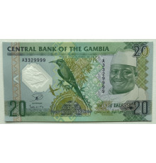 Гамбия 20 даласи 2014 год . UNC . Полимерная банкнота ( пластик ) .  Юбилейный выпуск . 20 лет прогресса . 