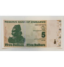 Зимбабве 5 долларов 2009 год . UNC .