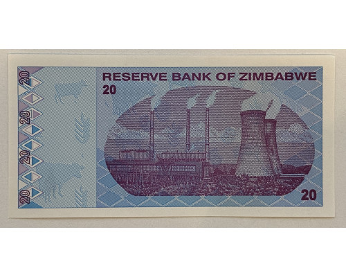 Зимбабве 20 долларов 2009 год . UNC .