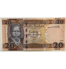 Южный Судан 20 фунтов 2016 год .  Джон Гаранг де Мабиор. 