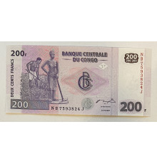 Конго 200 франков 2007 год . UNC . Крестьянин на поле . Африканские бараны . 
