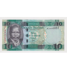Южный Судан 10 фунтов 2015 года. UNC