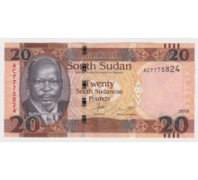 Южный Судан 20 фунтов 2015 года.UNC