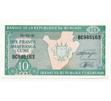 Бурунди 10 франков  1997 года  UNC .  